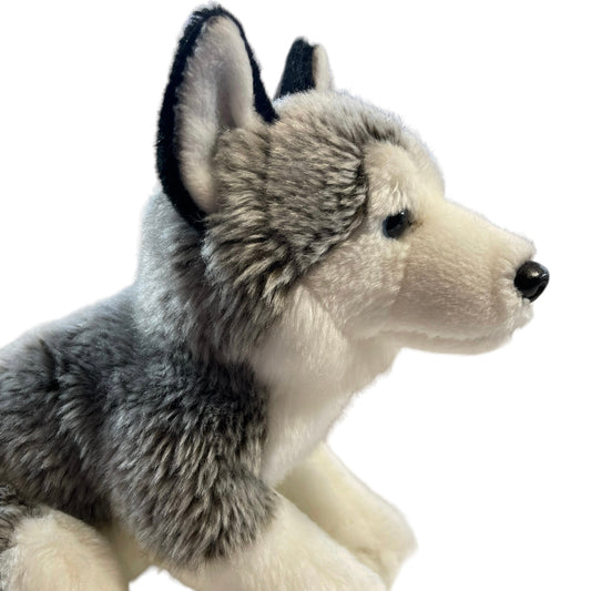 Lifelike Animal Alley Grey & White Frosted Husky Dog Plush Glass Eyes Sweet Face EUC