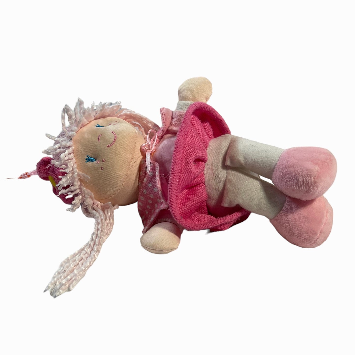 Nulife Pink Soft Bodied 9" Baby Doll with Pink Yarn Hair, Embroidered Face, and Sweet Pink Outfit