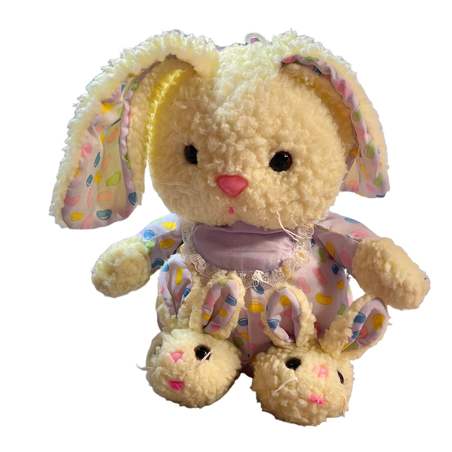 Well-Made Yellow Sherpa Easter Bunny Plush with Jelly Bean Print, Bunny Slippers, 1992