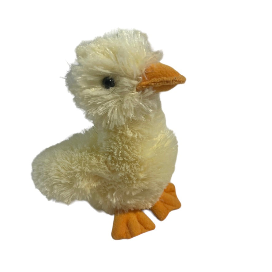 Telus Duckling  Aurora Fluffy Yellow World Plush Bean Bottom 7" tall, Preowned and Adorable!