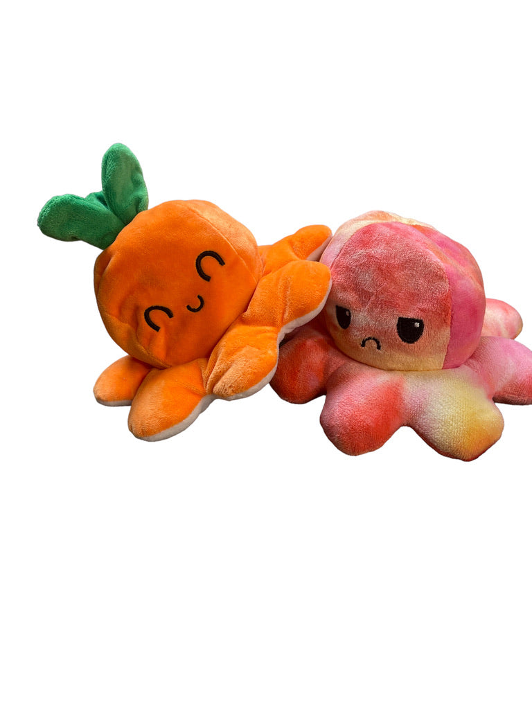 Set of 2 Reversible Plush, Octopus Tie Dye & Happy Carrot & Easter Bunny in EUC