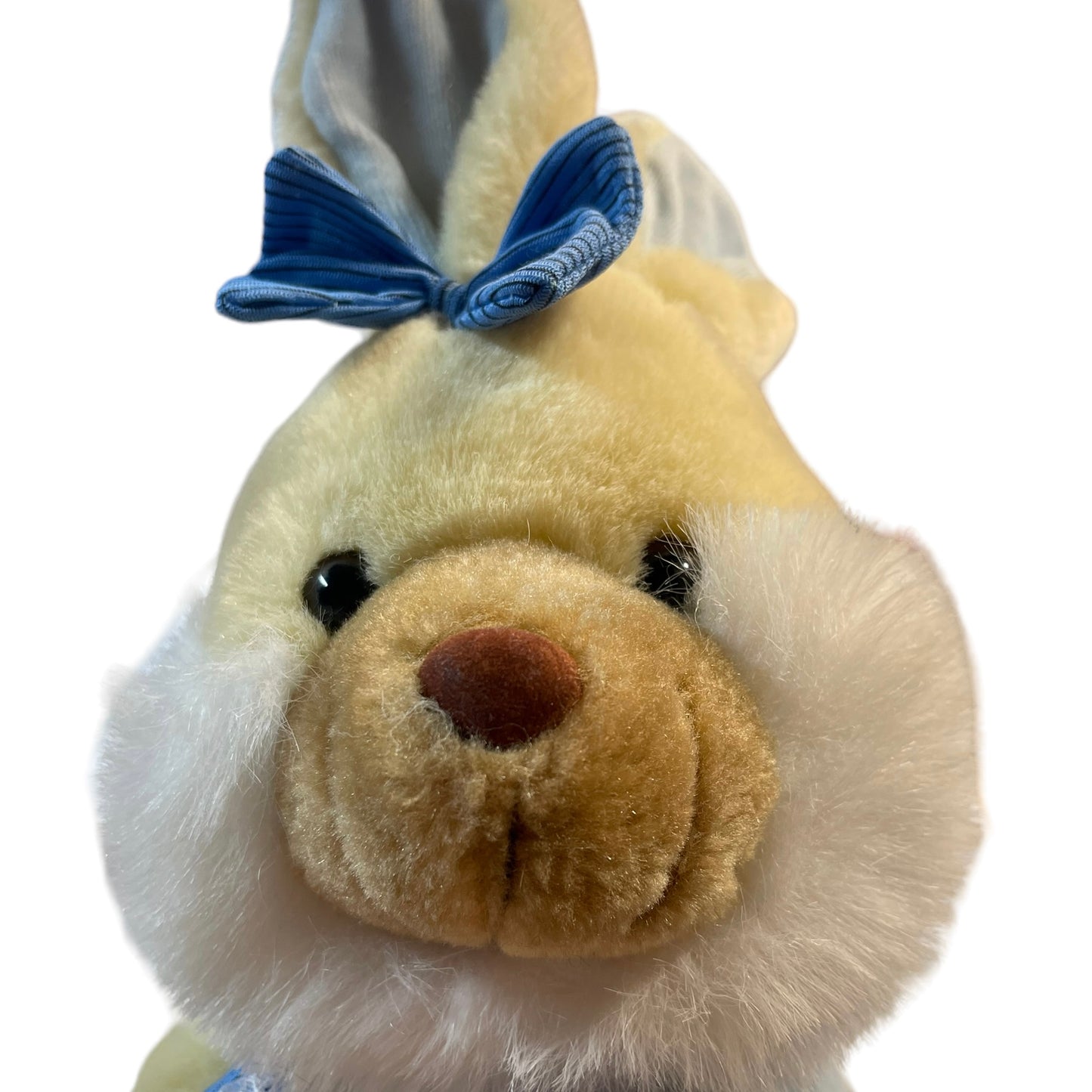 Sweet Vintage Bunny, Cream & White with Blue Ears  Feet & Jacket. Stuffed Animal  Toy