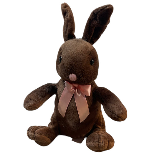 Chocolate Dan Dee 10" Easter Bunny Plush, Pink Satin Nose & Bow