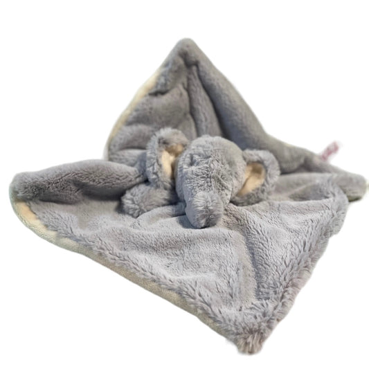 Linzy Baby Light Grey & Cream  Fluffy Elephant Lovey Security Blanket Rattle in Great Preowned Condition