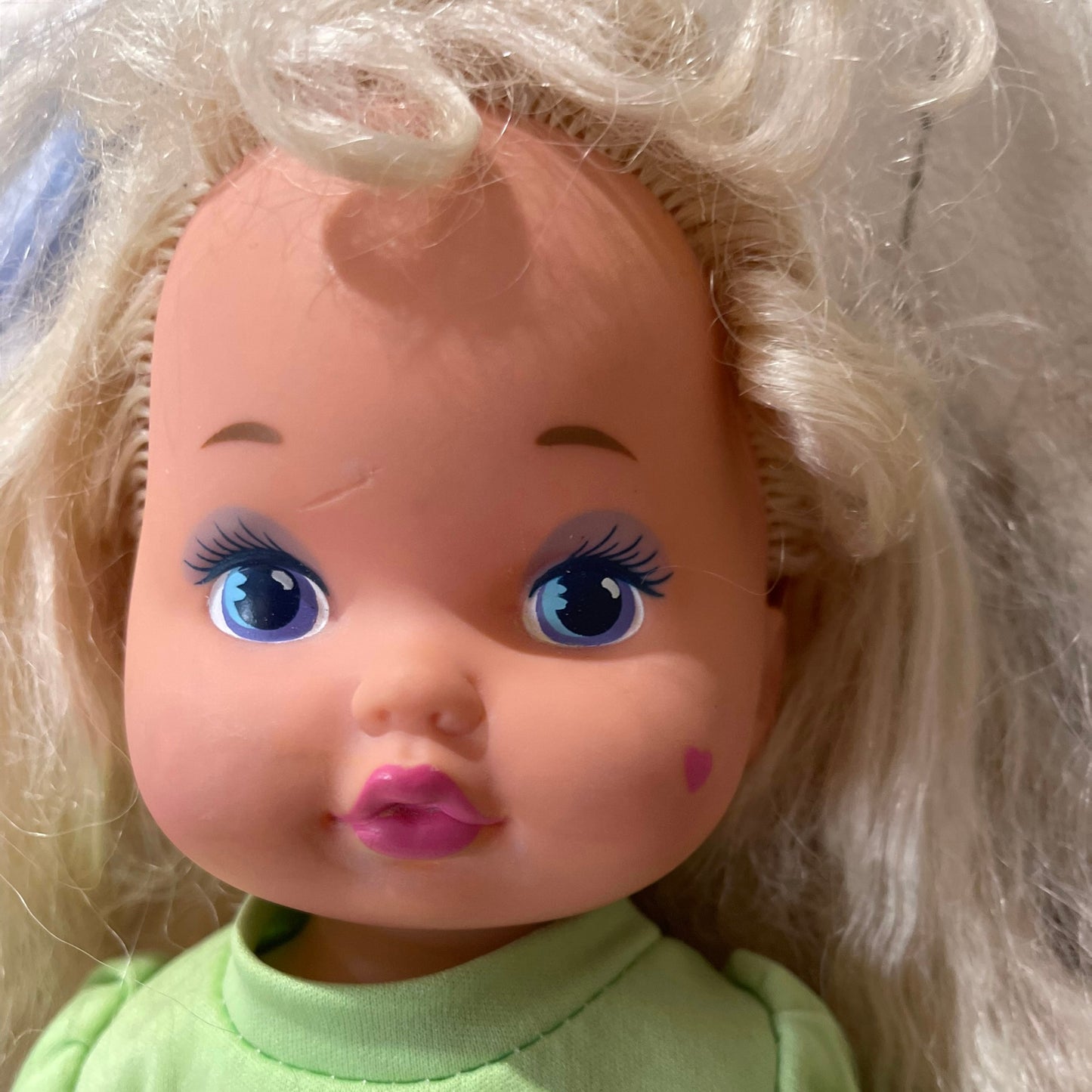 1988 Mattel Lil Miss Make Up with Magic Heart on Cheek and Platinum Crimped Hair