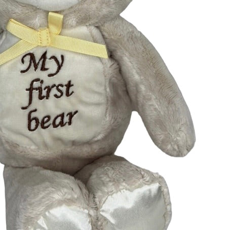 Kellybaby My First Bear Rattle Beige/Brown Accents Silky Ears, Embroidered Face