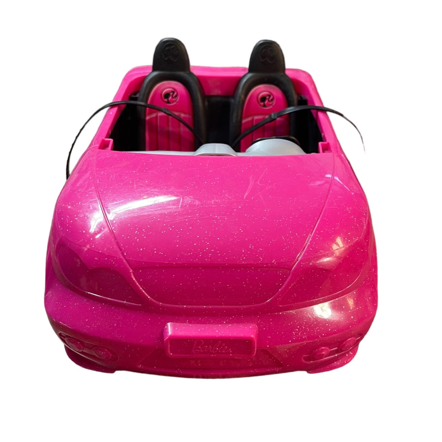 Sparkly Pink Barbie Car with Pink & Black Seats Complete with Belts in GUC