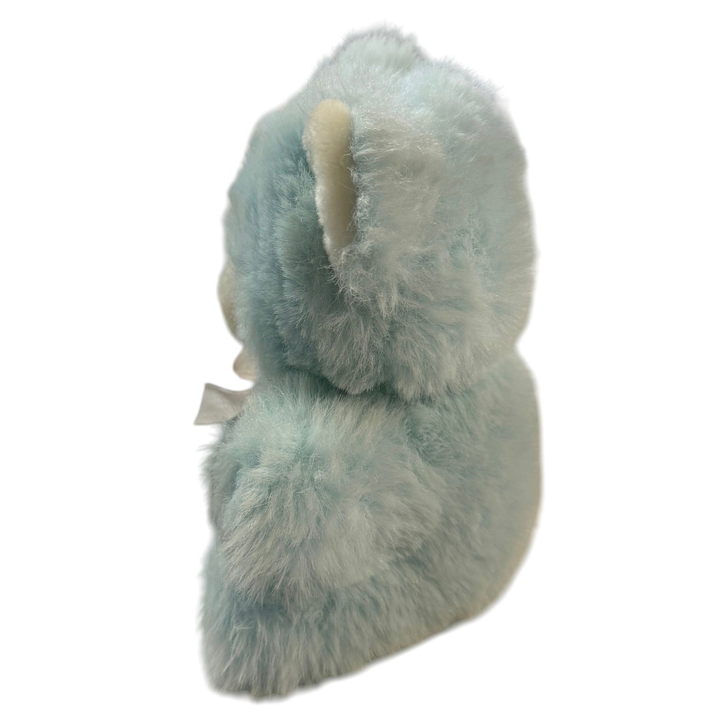 Adorable Vintage 8" Seated Soft Baby Blue Teddy Bear Rattle with White Snout & Black Features