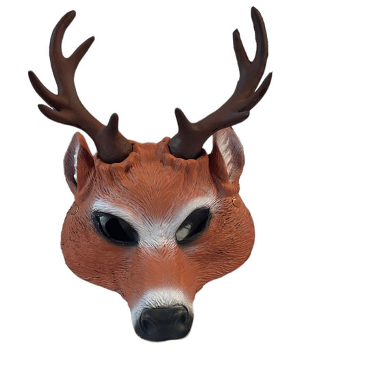 Deer with Antlers Half Face Mask Stag/Doe Halloween Costume EUC