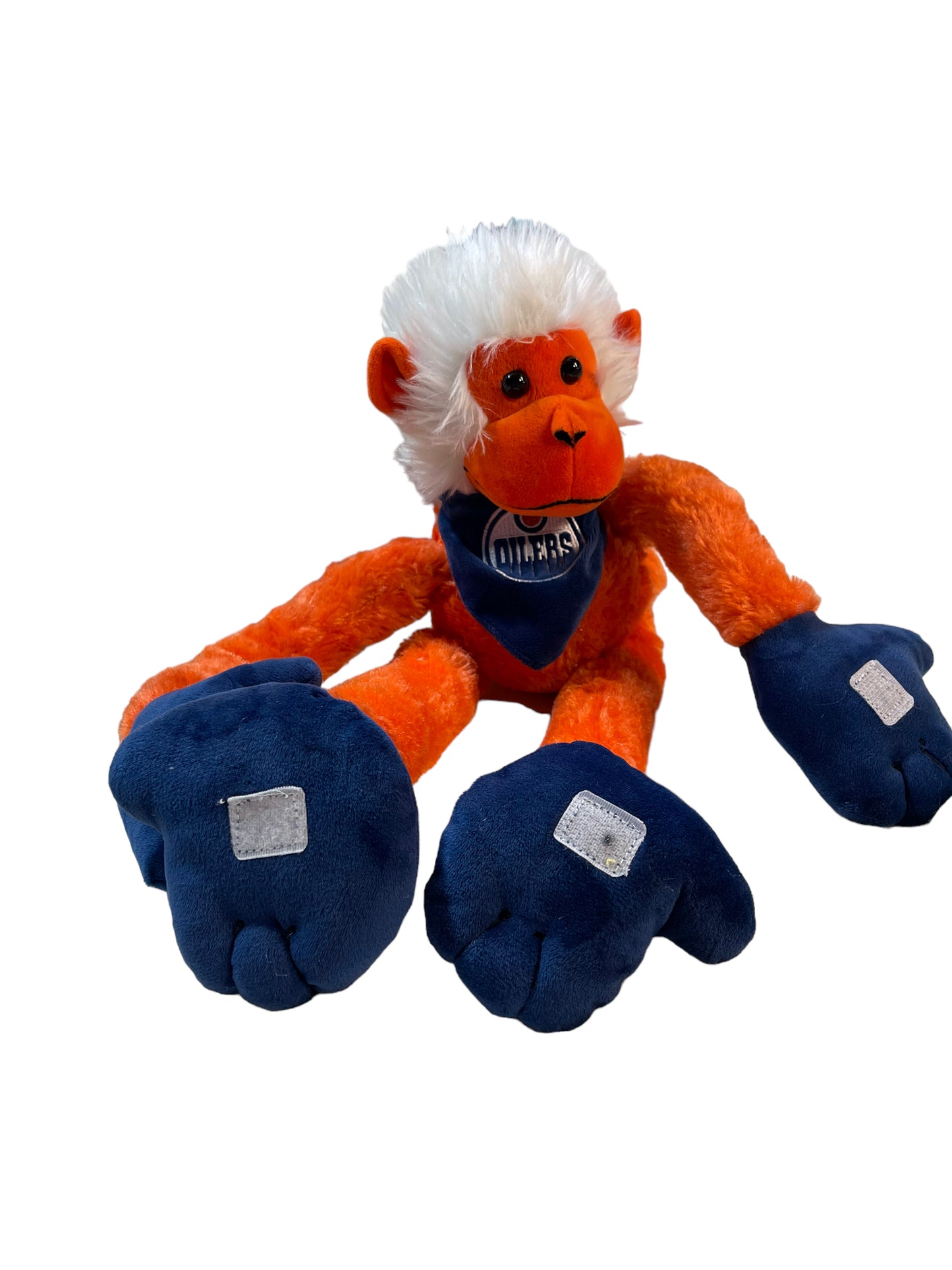 Oiler's Hanging Monkey 16" Orange & Blue with White Hair and Bandana, Velvet Accents