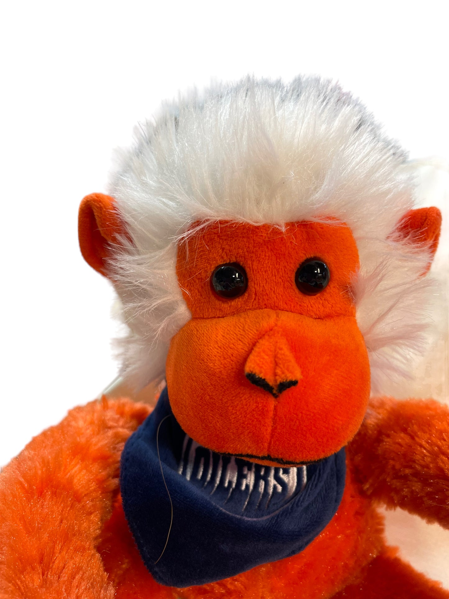 Oiler's Hanging Monkey 16" Orange & Blue with White Hair and Bandana, Velvet Accents