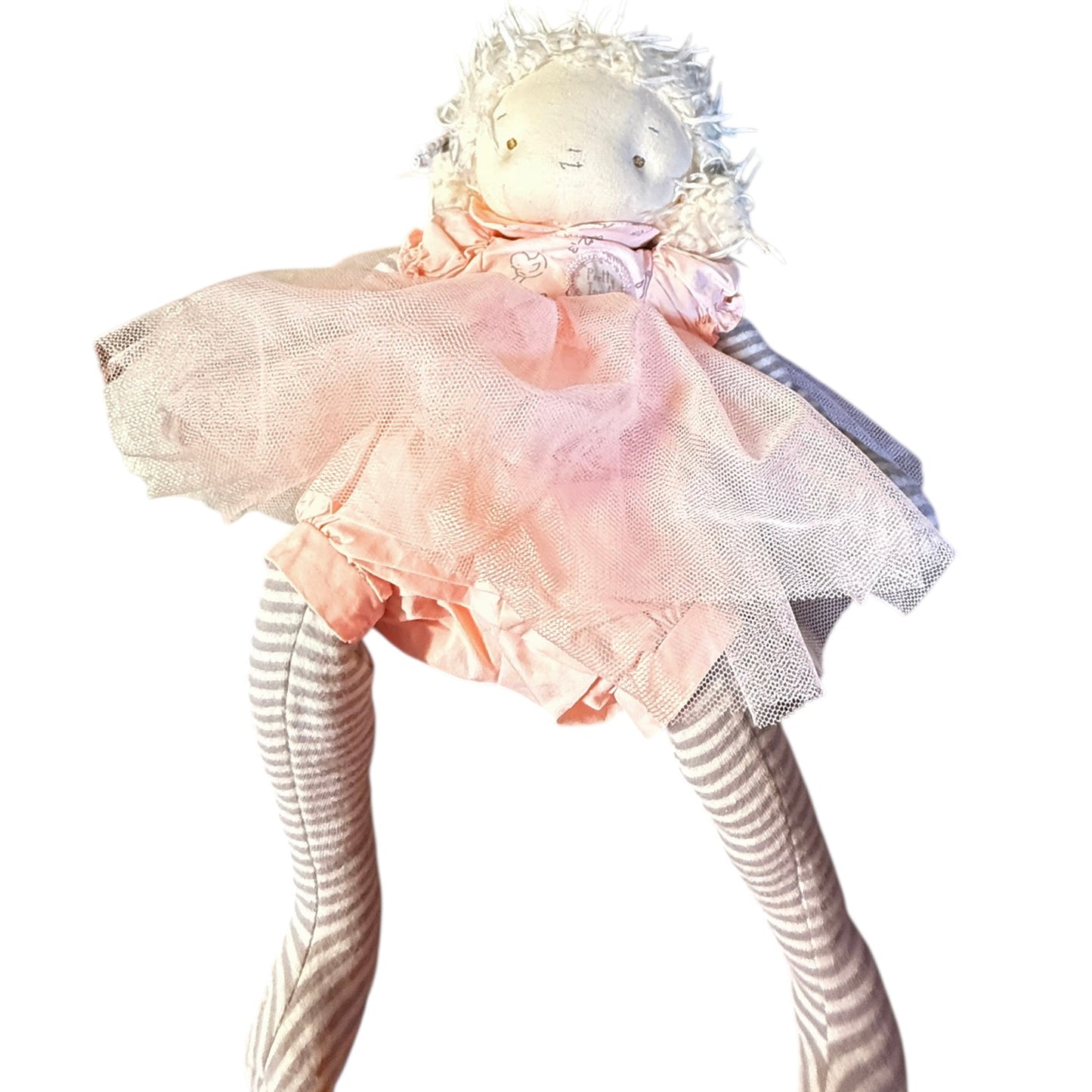 Bunnies by the Bay Elsie Doll 13" Plush in a Blush Tulle Dress, Striped Top & Leggings GUC
