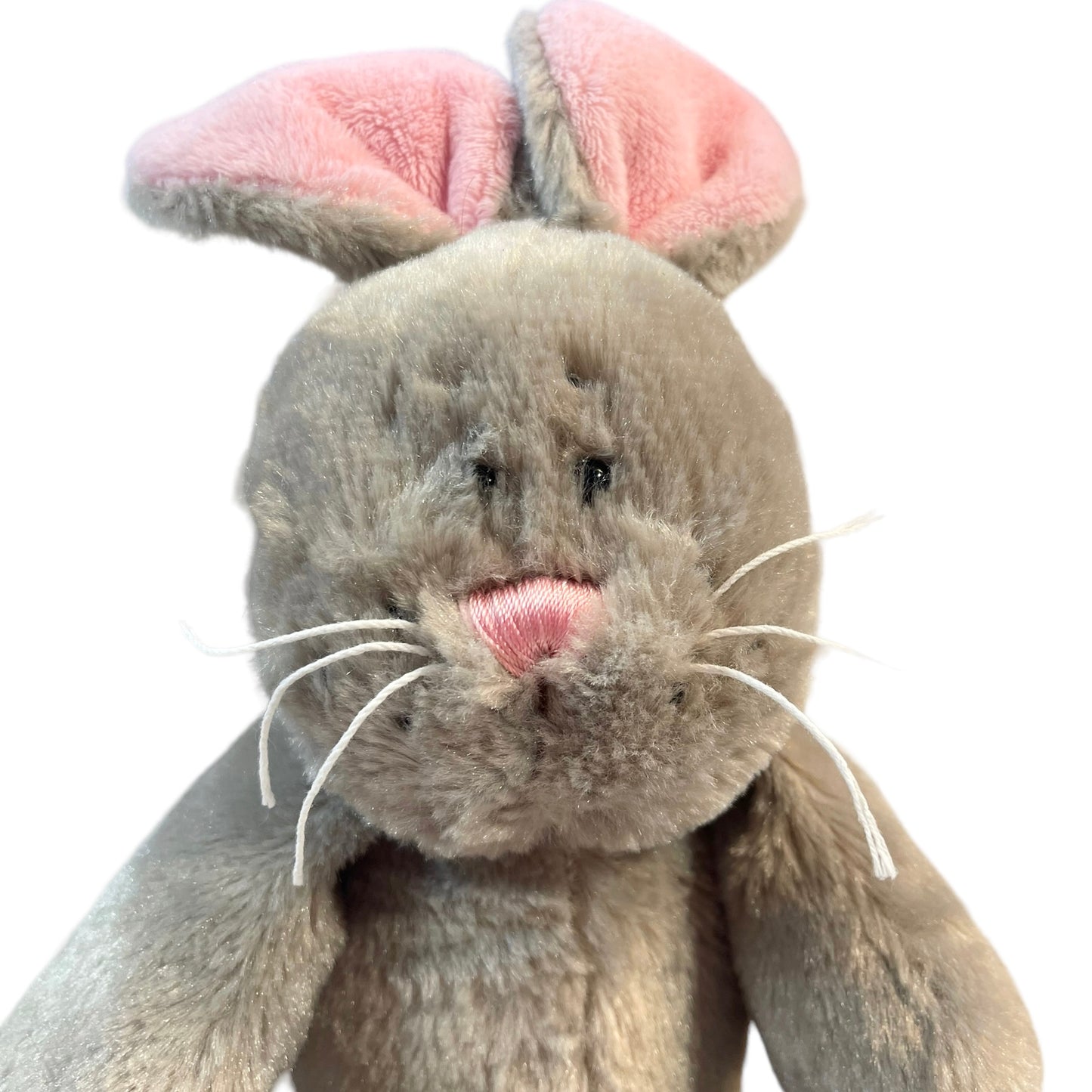 Charming  Grey 13" Bunny With Pink Lined Ears, Feet and a Silky Pink Nose  GUC