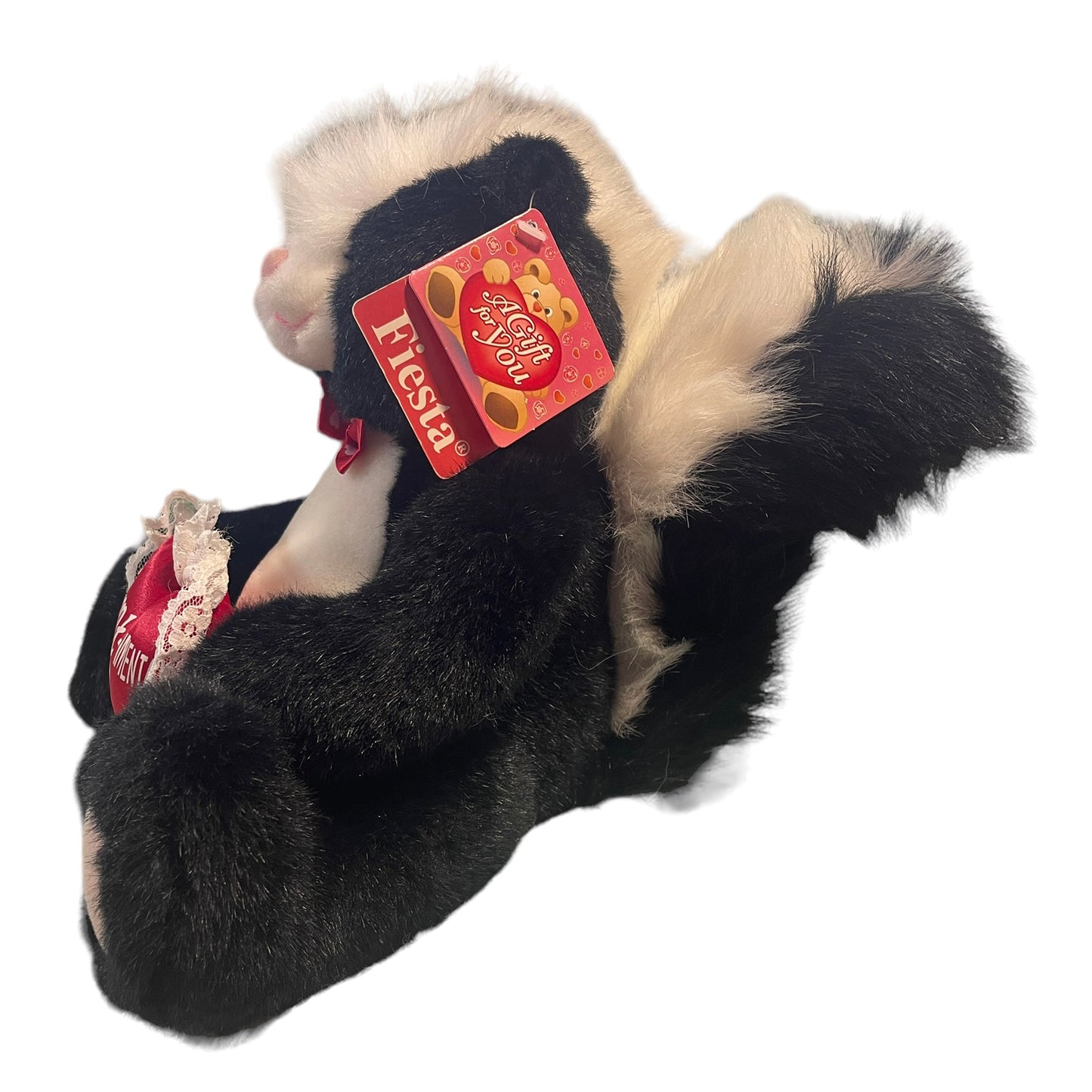 Fiesta 1998 'Scent-imental' Skunk Plush Black & White, Red Lace Trimmed Heart in EUC