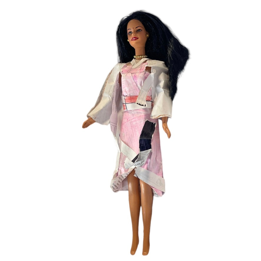 Gorgeous Vintage Indian Barbie,Vermillion Bindi, Luxurious Black Hair, Jewellery & Ingenious Paper Clothing