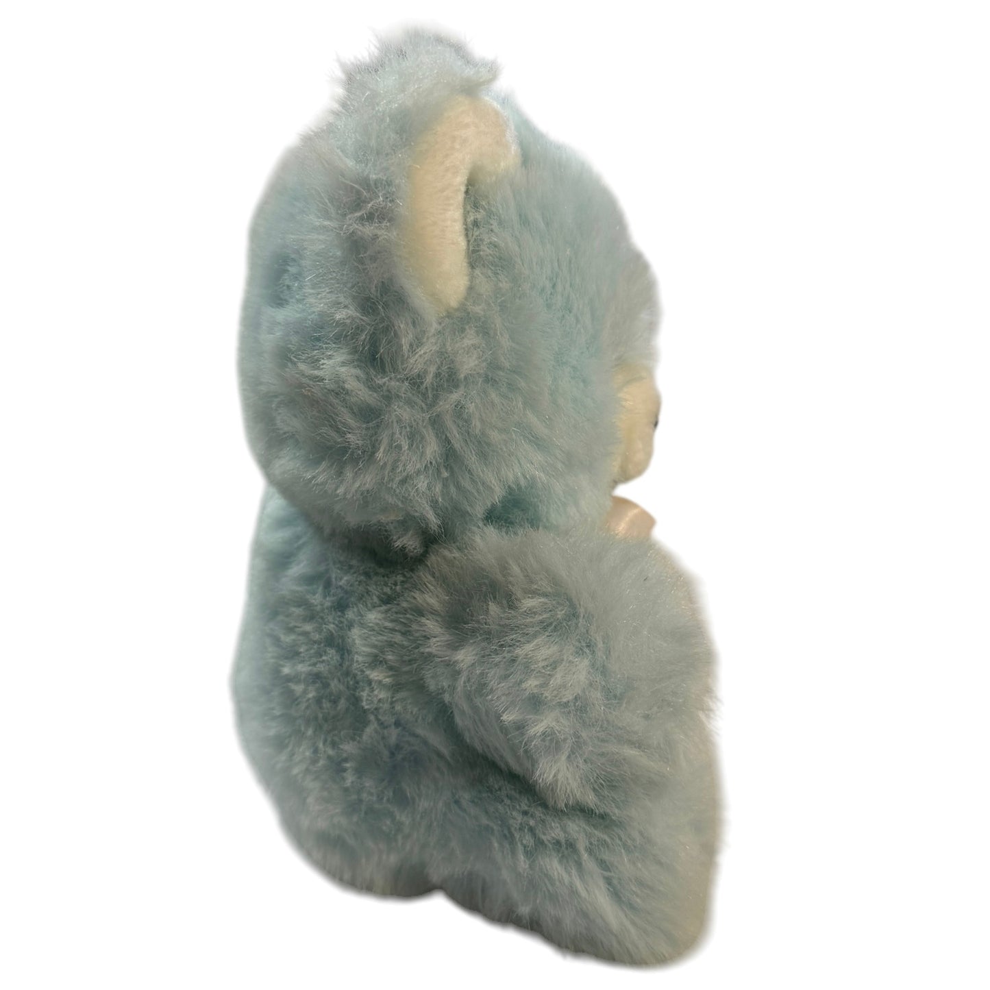 Adorable Vintage 8" Seated Soft Baby Blue Teddy Bear Rattle with White Snout & Black Features