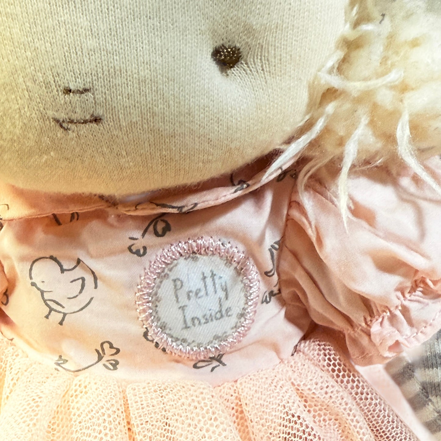 Bunnies by the Bay Elsie Doll 13" Plush in a Blush Tulle Dress, Striped Top & Leggings GUC