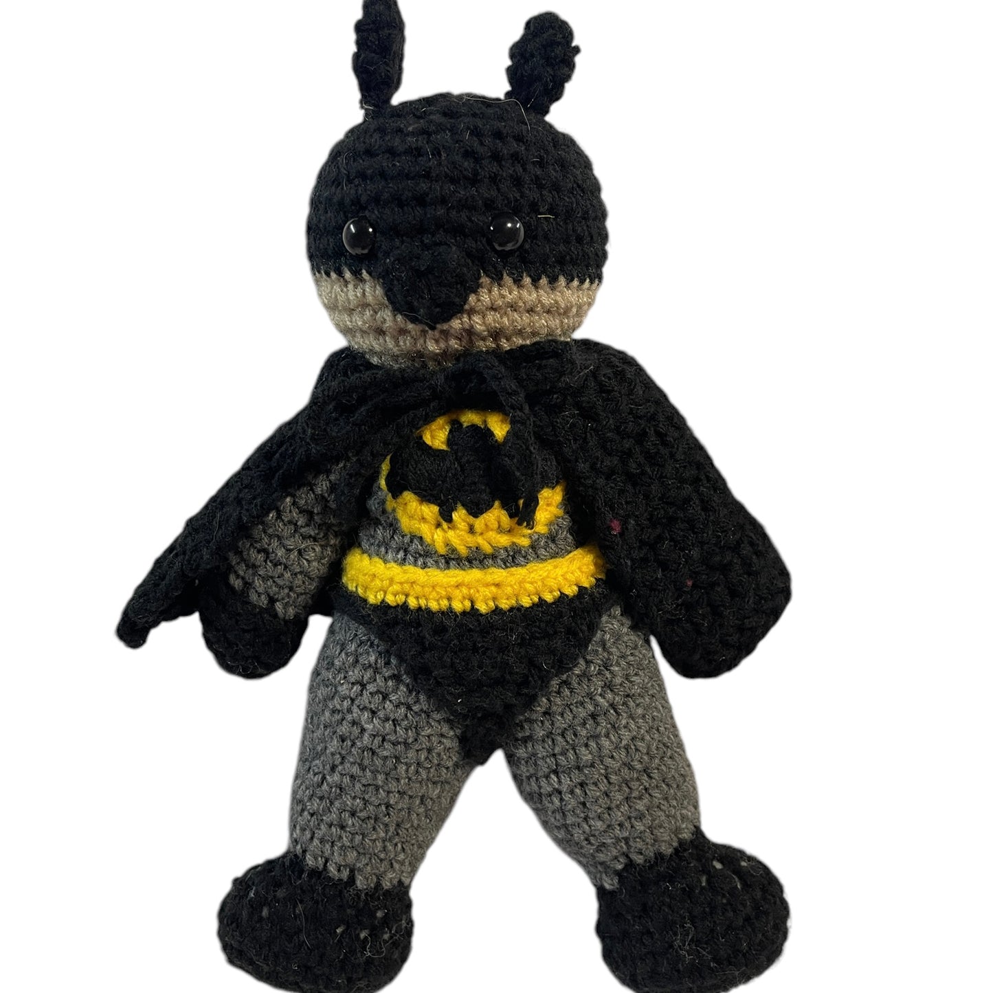 Crocheted 12" Batman Plush Doll with Cape and Insignia in Excellent Preowed Condition