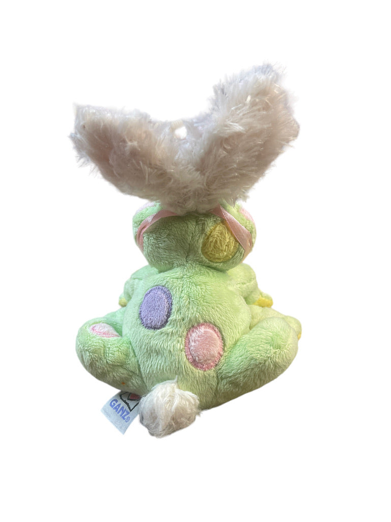 Charming Ganz "Frabbit", Green Frog With Rabbit Ears, Pastel Embroidered Easter Eggs & Pink Bow