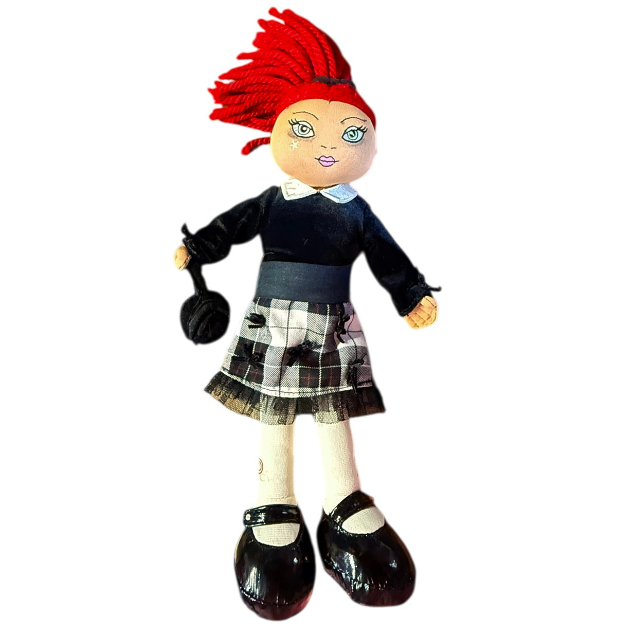 Children's Place 13" Plush Fashion Doll, Red Yarn Hair, Tartan Skirt, Shiny Shoes and Purse! GUC