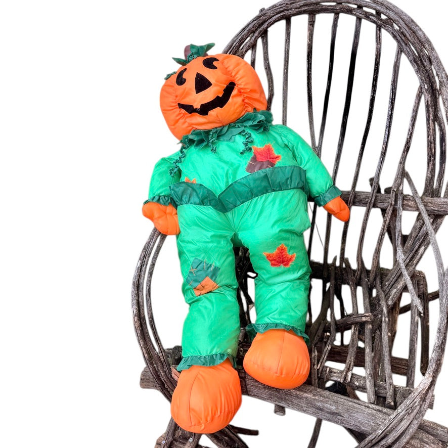 Over Stuffed Nylon Child Sized Figure, Classic Jack-o-Lantern Head &  Green & Orange Body