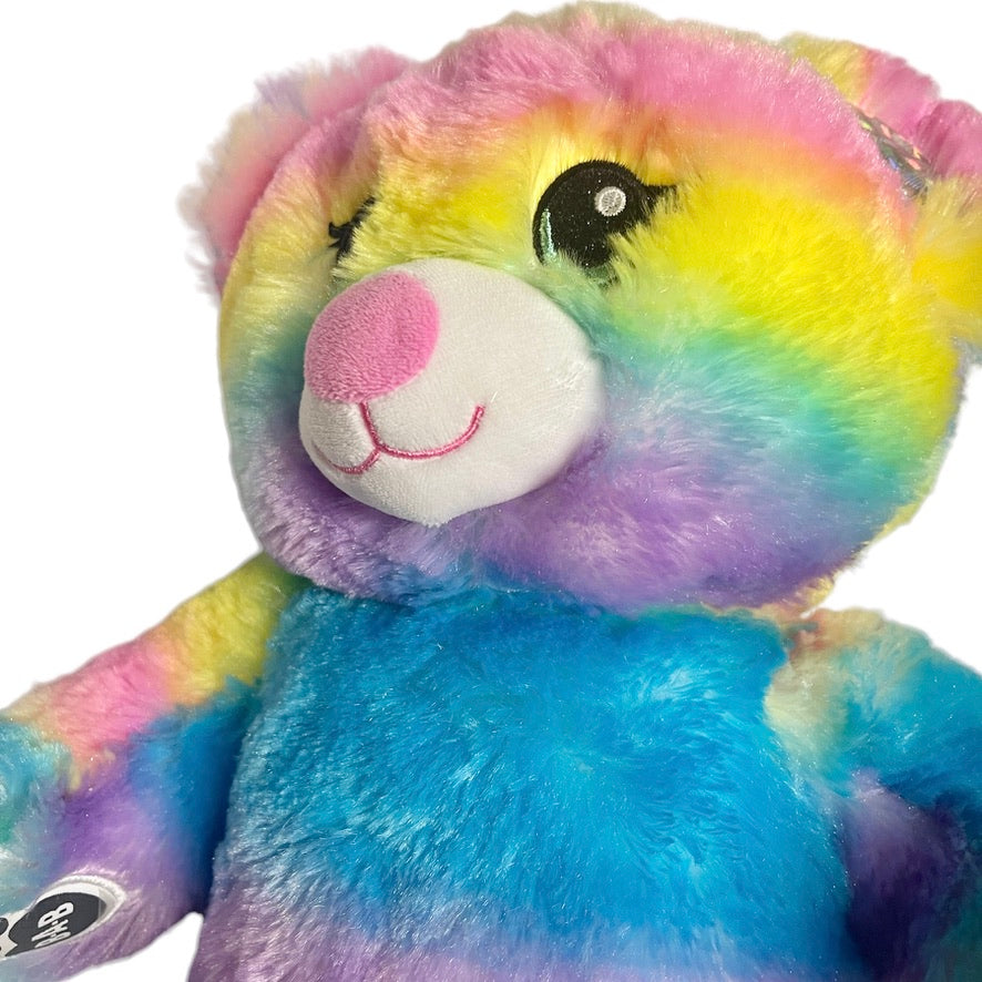 Build-a-Bear Rainbow Sparkle 16" Teddy Bear, Blue Eyes, Silver Accents, Furry & So  Pretty! EUC