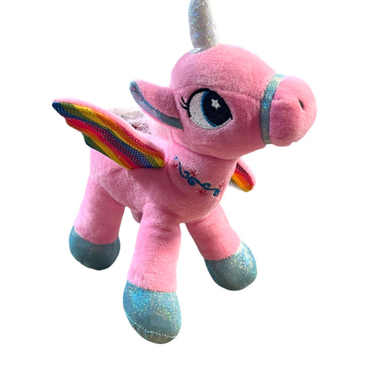 Snuggle Buddies Rainbow Flutter Unicorn Soft Pink Plush Embroidered Face, Sparkle Wings EUC