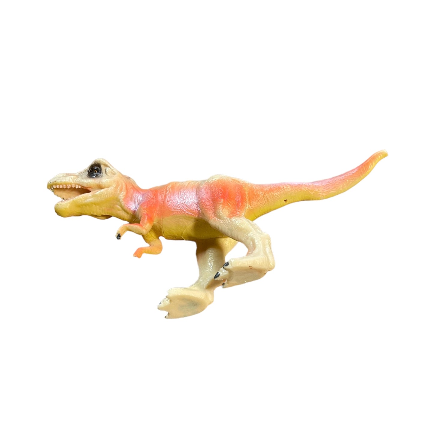 Tangerine Peach 7" Tyrannosaurus Rex Plastic Dinosaur Toy With Black Stripes in EUC