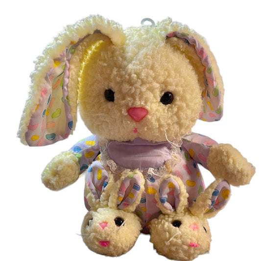 Well-Made Yellow Sherpa Easter Bunny Plush with Jelly Bean Print, Bunny Slippers, 1992