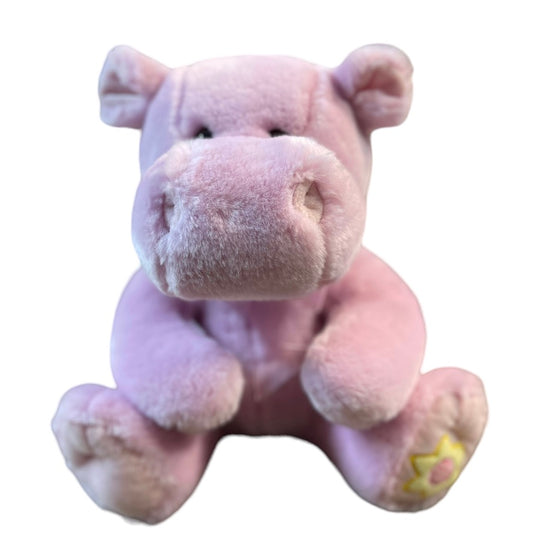 Lavender Hippo Plush 'Gifts & Giggles'  Ultra Soft with Black Button Eyes & Applique Flower on Foot.