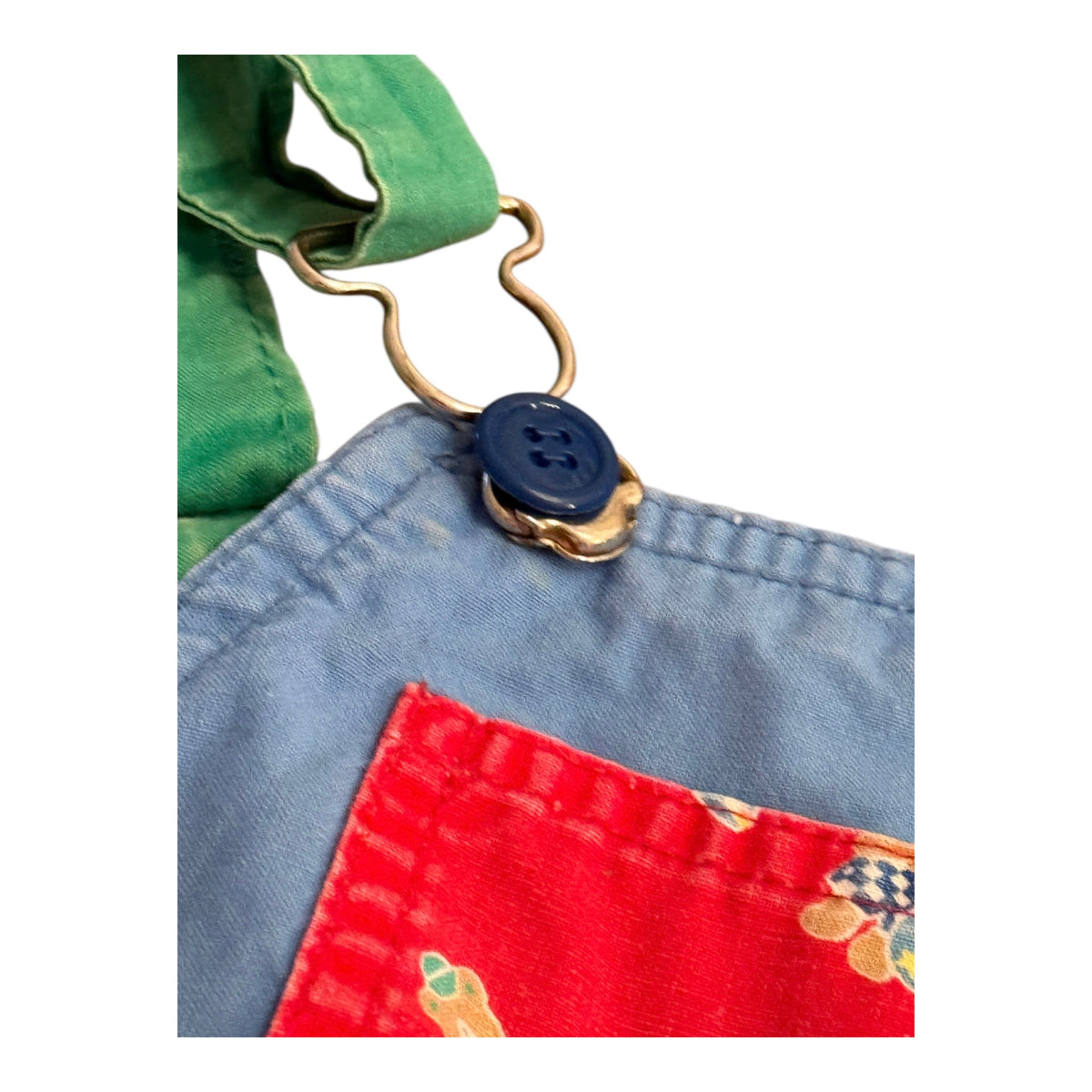 Vintage OshKosh B'gosh Colourblock Shortall Overalls, Bear Toy Print &  Blue/Green Accents