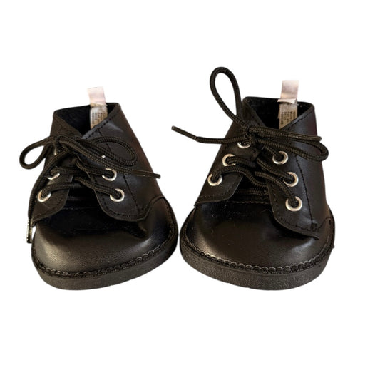 Build-A-Bear Black Faux Leather Tie Shoes/Combat Boots in Very Good Preowned Condition