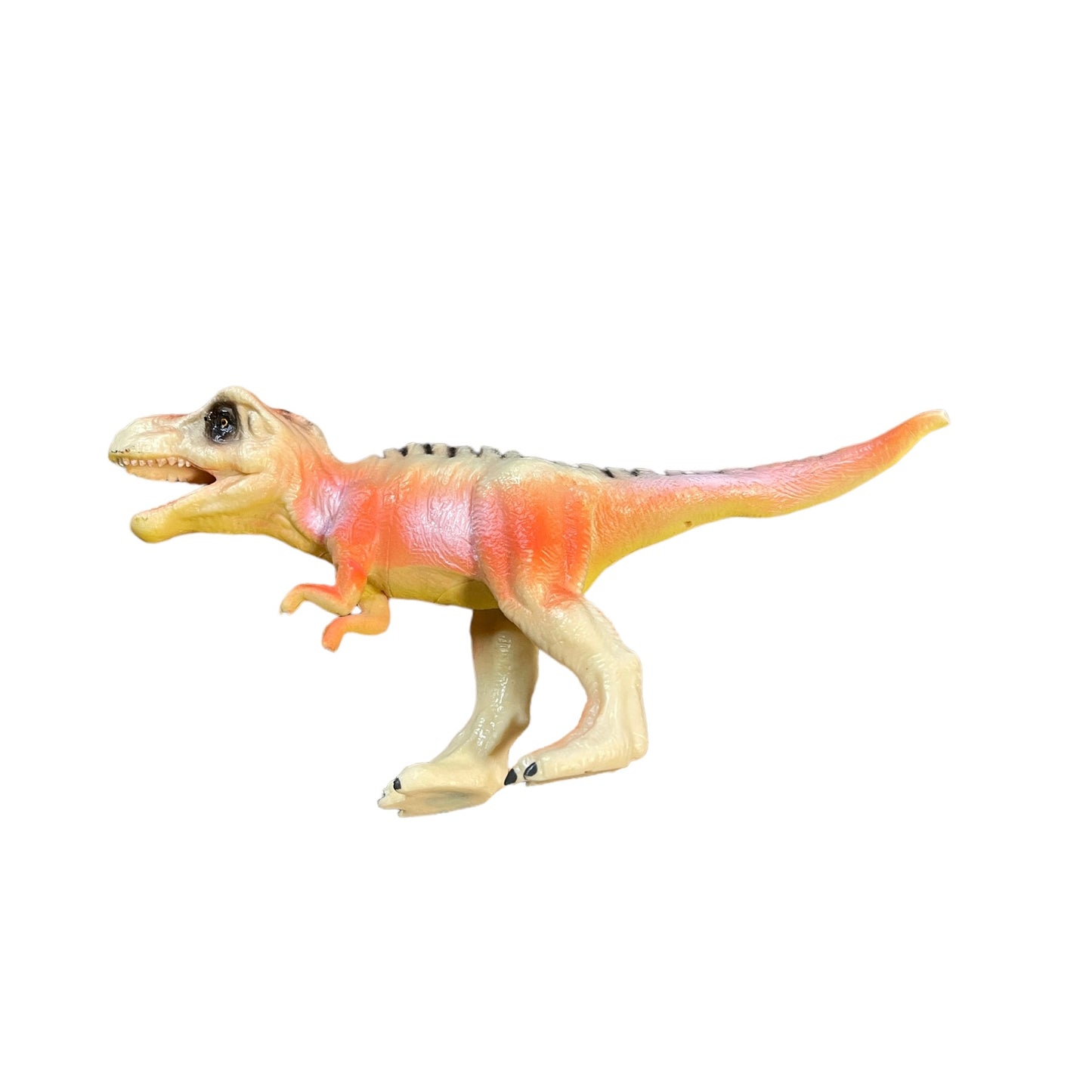 Tangerine Peach 7" Tyrannosaurus Rex Plastic Dinosaur Toy With Black Stripes in EUC