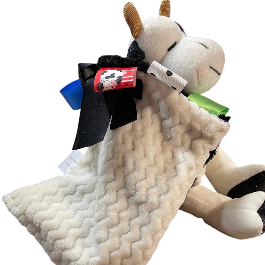 Russ Berrie Cream & Black 'Mooella' Plush  Cow, Fancy Jacket, Stitched Face & Lovey Tag