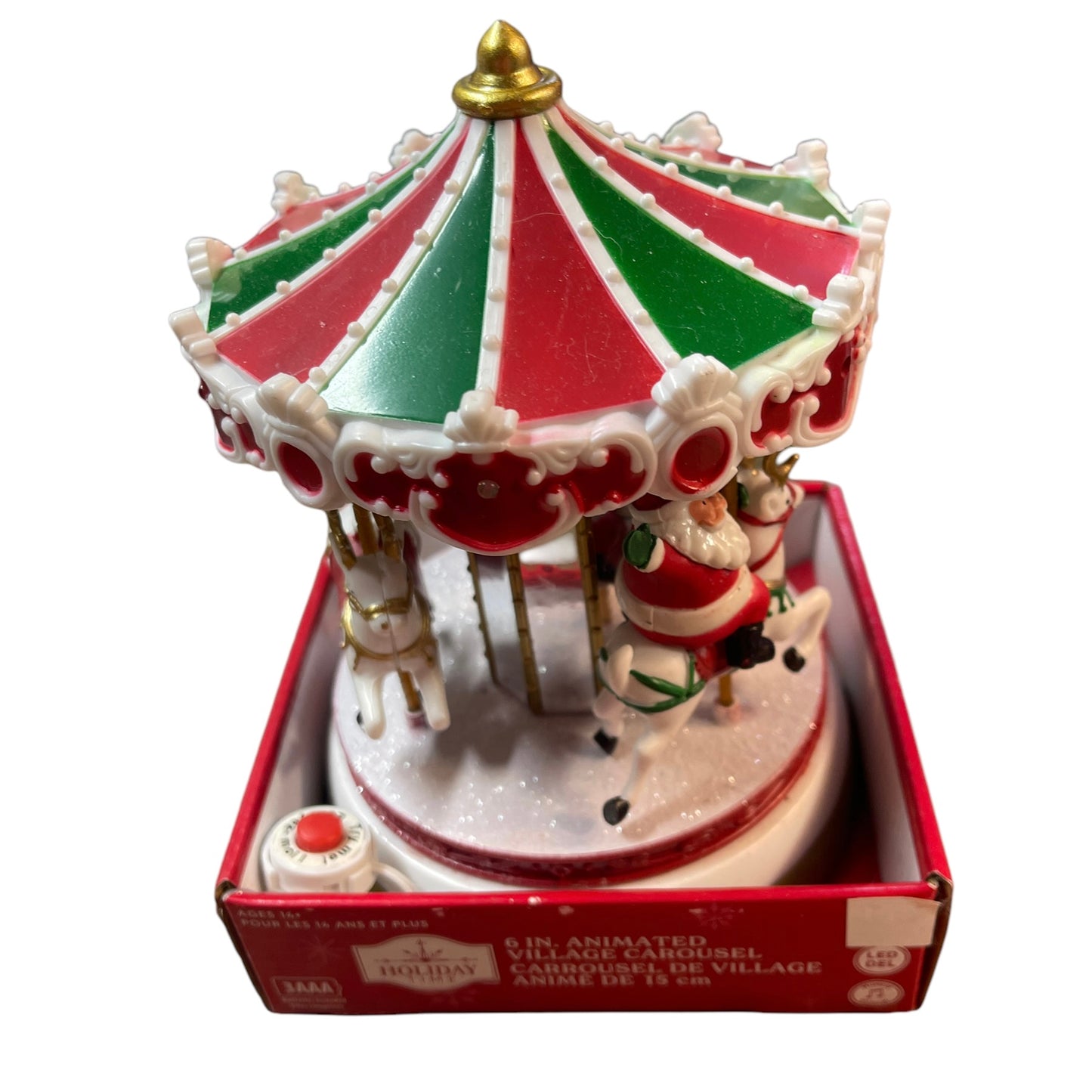 Holiday Time 6" Christmas Village Animated Mirrored Musical Carousel in Good Preowned Working Condition