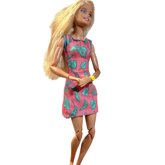 Barbie Doll, 2018 'The Jeep Set', Fully Articulated, Blond/Blue Eyed. Yellow Watch Print Dress