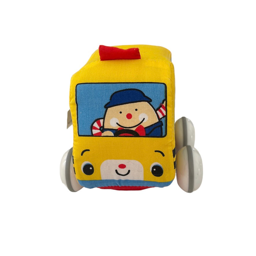 Melissa & Doug 's Kids Pull Back Cloth Vehicle Bus Bright Yellow, Smiling Kids!