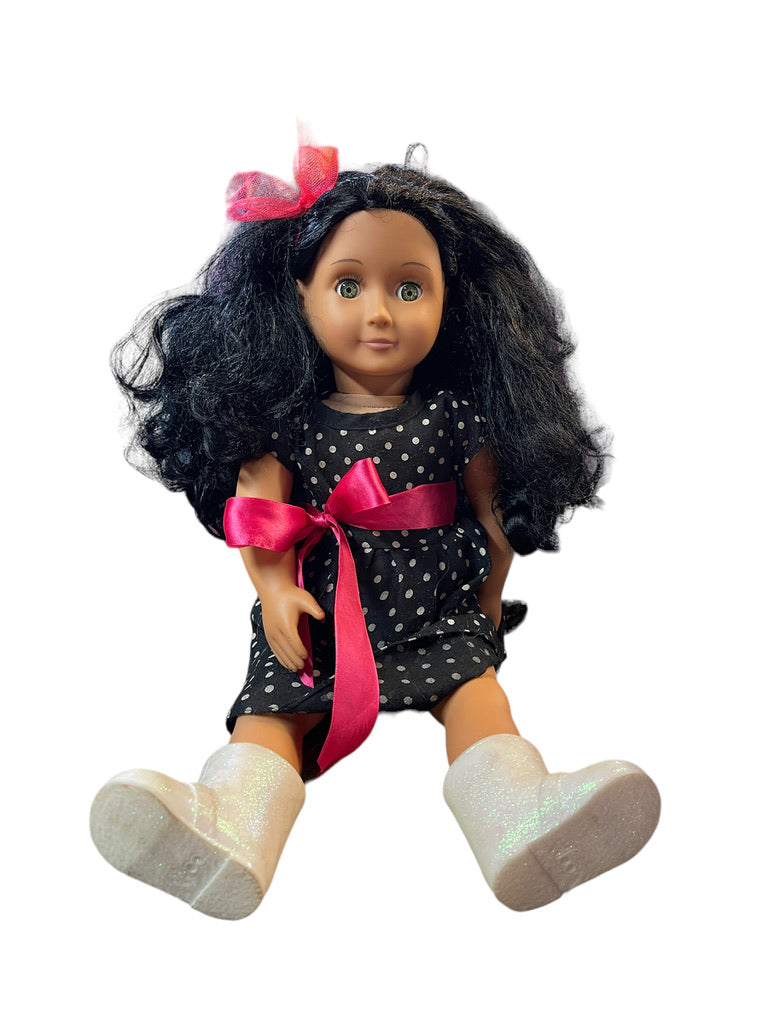 Our Generation Doll by Battat, Beautiful Hispanic/African with Long Luxurious Hair Polka Dot Dress and Shiny Boots