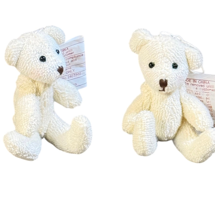 Tiny Jointed Teddy Bears, White Terry Towel with Stitched Nose & Mouth and Black Bead Eyes