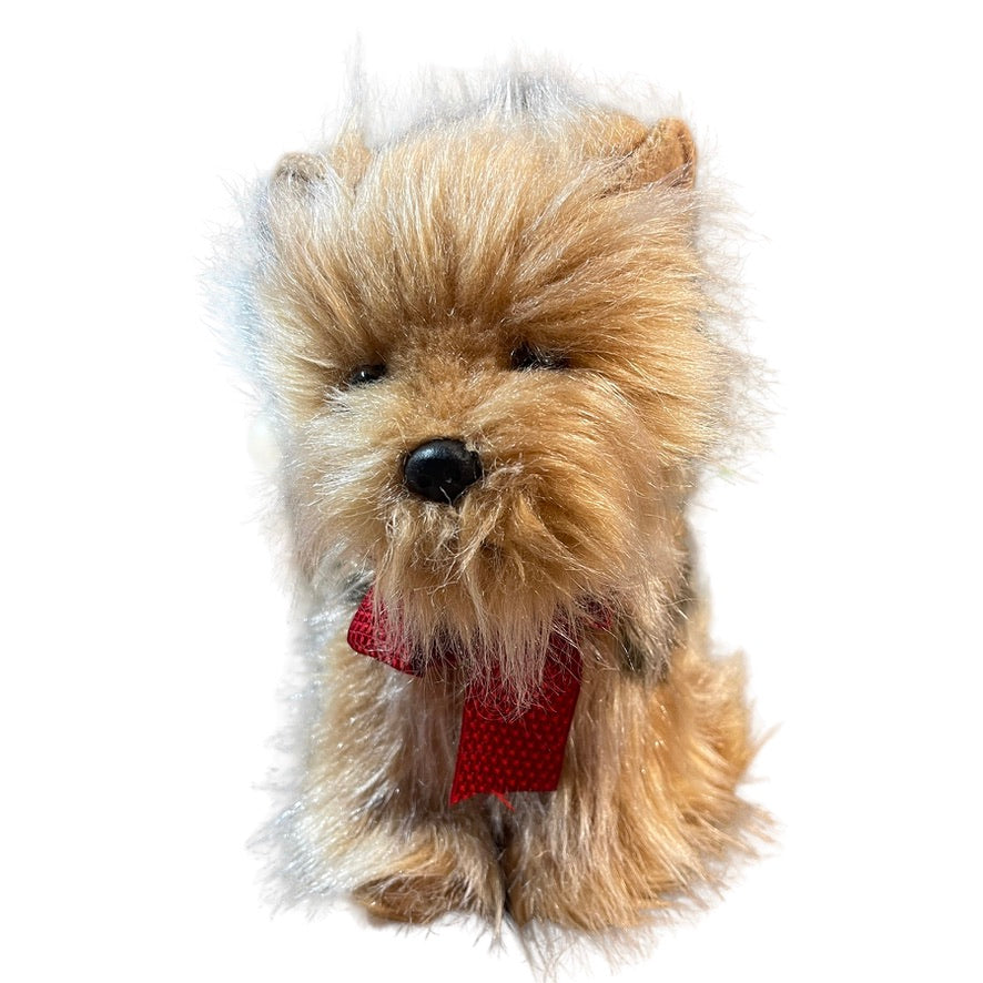 Russ Berrie, Yorkshire Terrier, Ghengis, Realistic Plush Dog with Red Bow in EUC