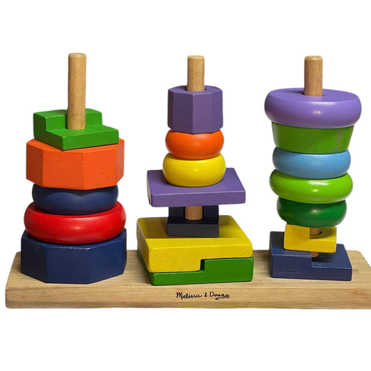 Melissa & Doug Geometric Wooden Stacker, Shape Sorting  Toy, Colour/Shape/Size Identification