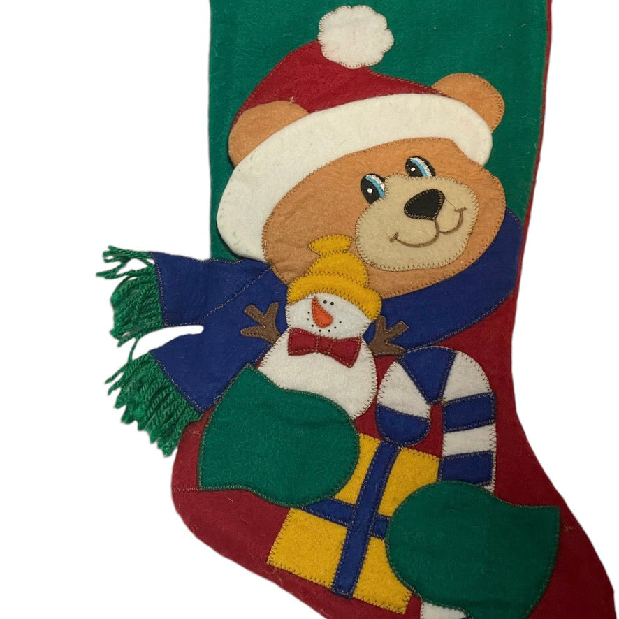 Dandee Teddy Bear Applique Christmas Stocking with a Snowman, Candy Cane and More!