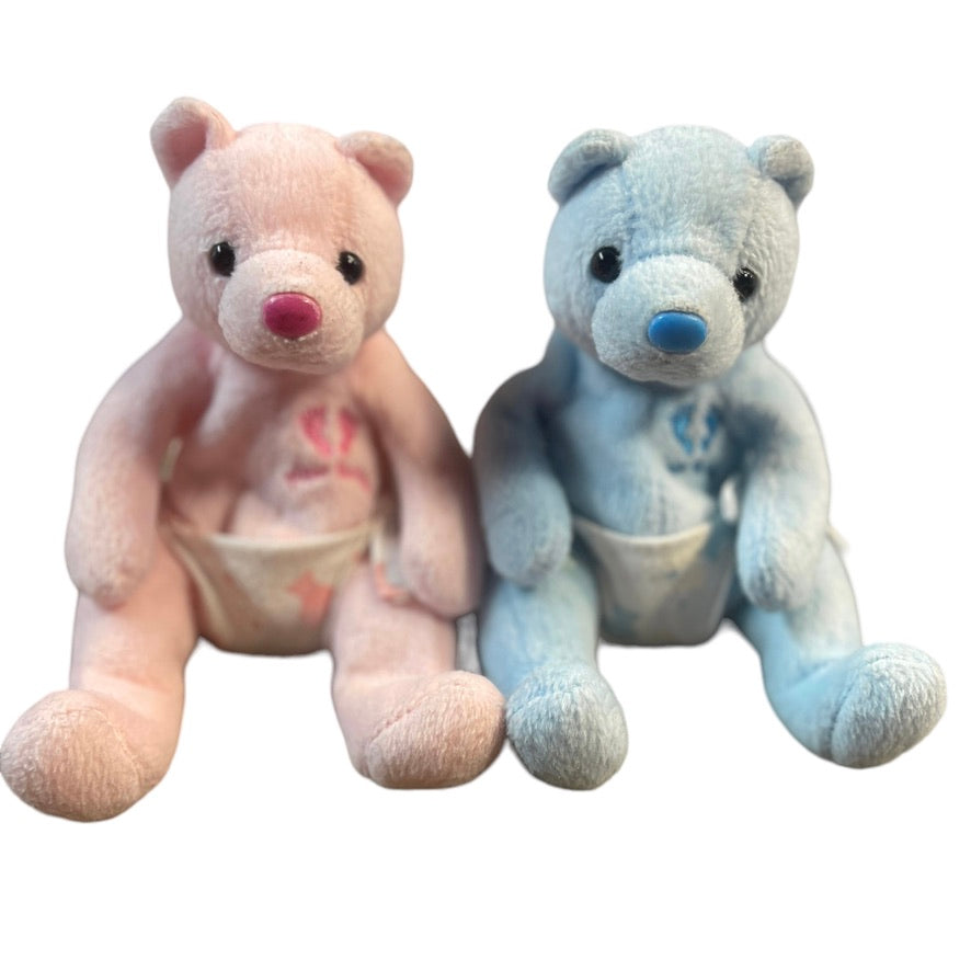 TY Retired Vintage, It"s A Boy! It's a Girl!  Pink & Blue Beanie Babies with Embroidery