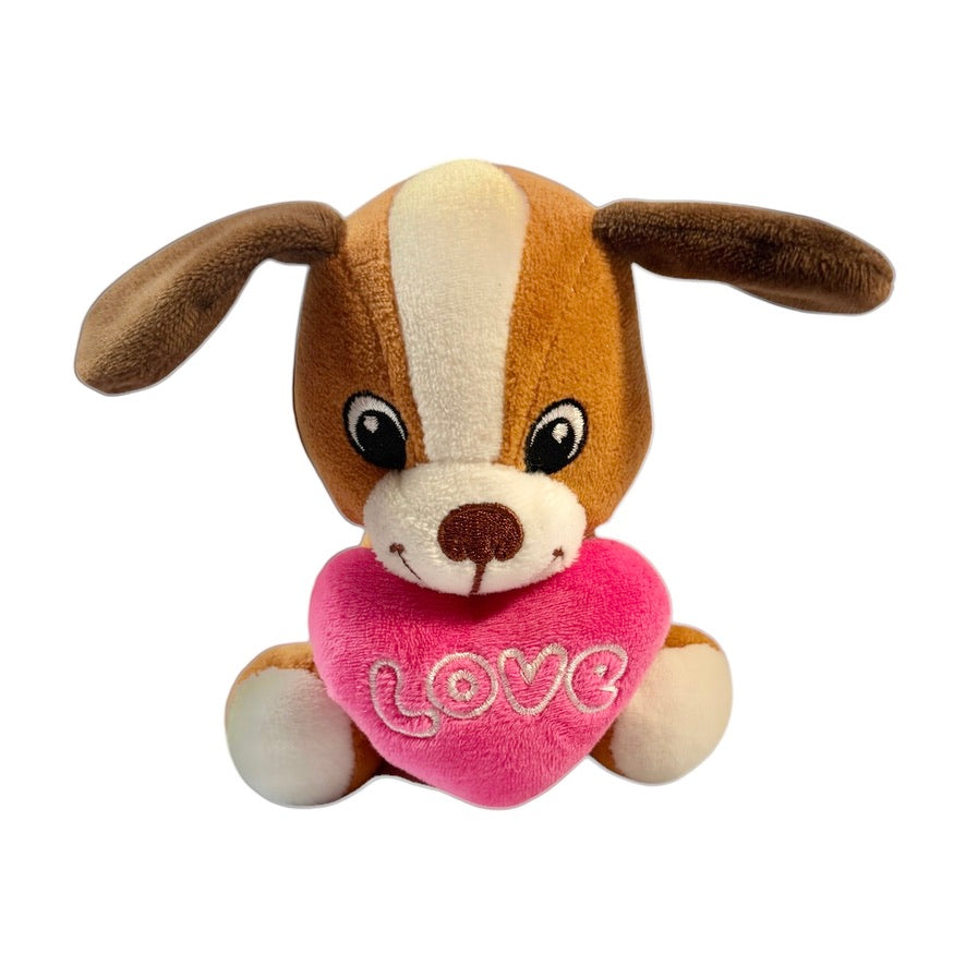 Comic Strip 5.5 " Puppy Dog  Stuffed Animal Toy with Pink Plush Heart, Embroidered Eyes