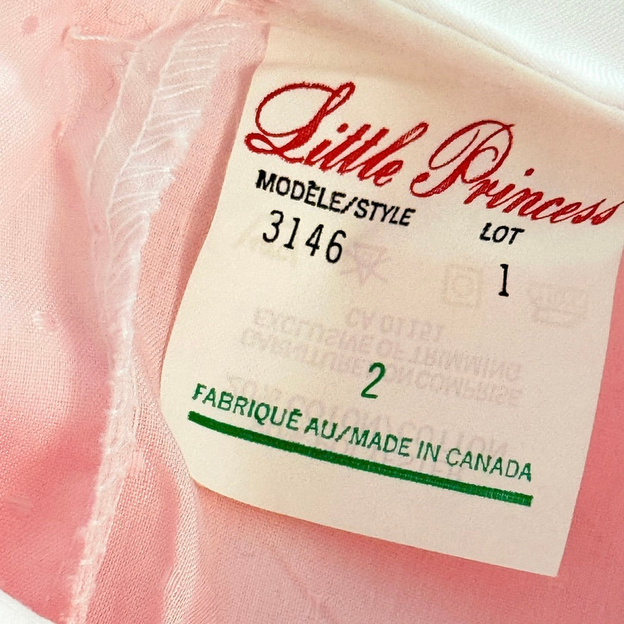 Vintage Little Princess Dainty Pink Cotton Party Dress, White Lace Collar with Satin Rosette