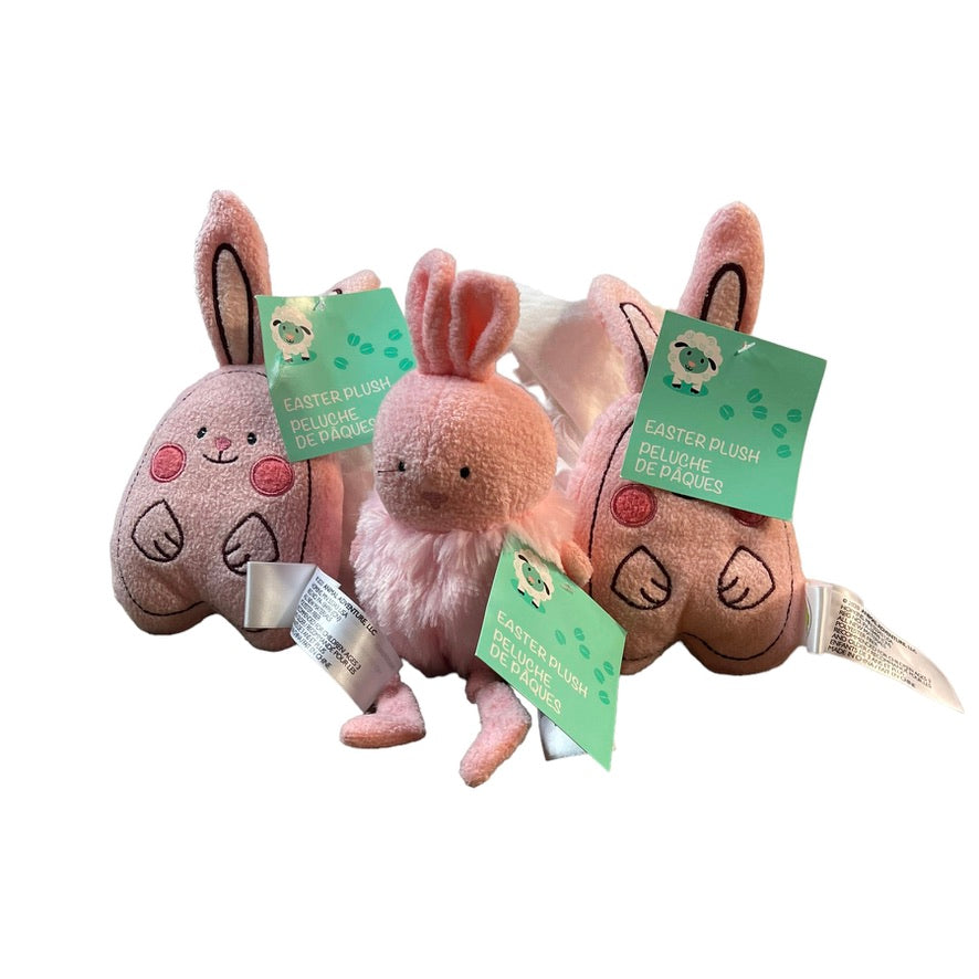 Animal Adventure Easter Plush Lot of 3 Pink Bunnies, 1 Roly Poly, 2 Embroidered