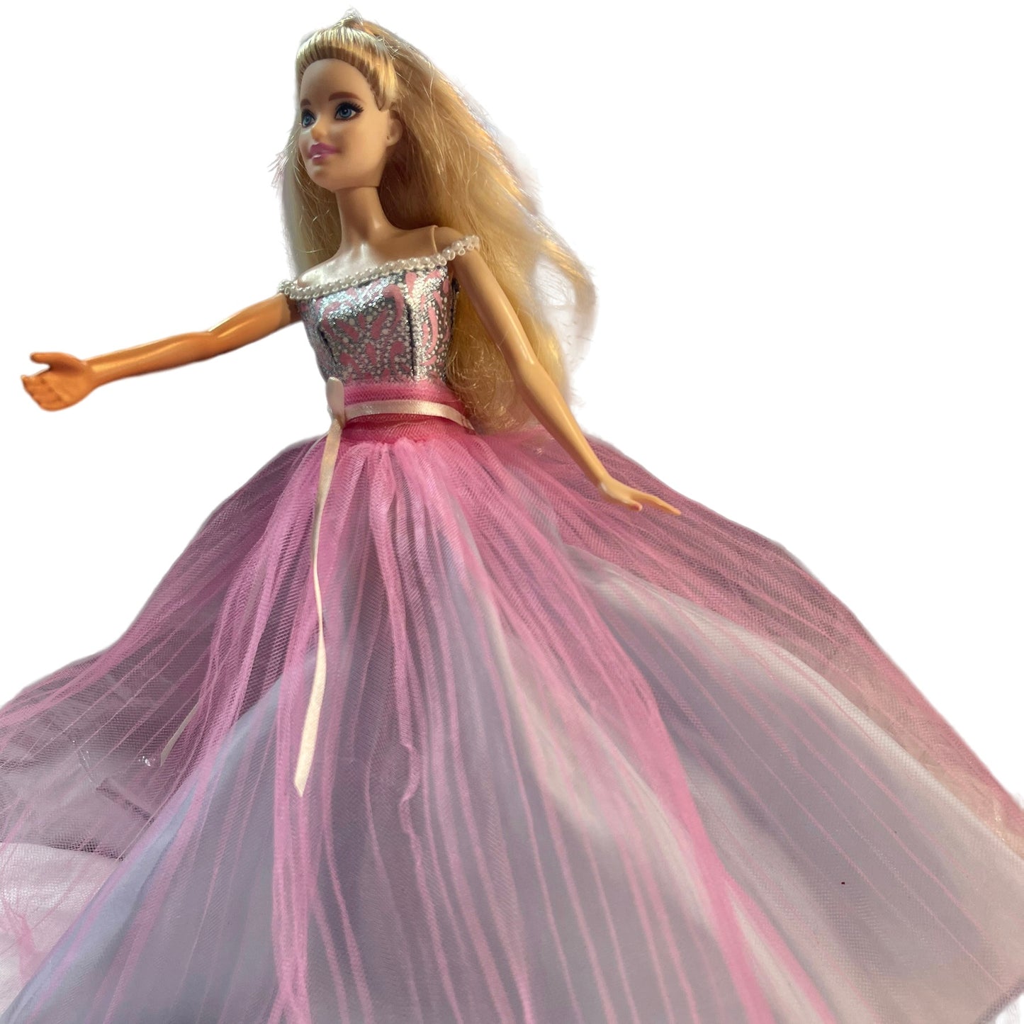 Barbie Birthday Wishes in Beautiful Pearl Trimmed Tulle & Brocade Gown, Blonde Blue Eyes