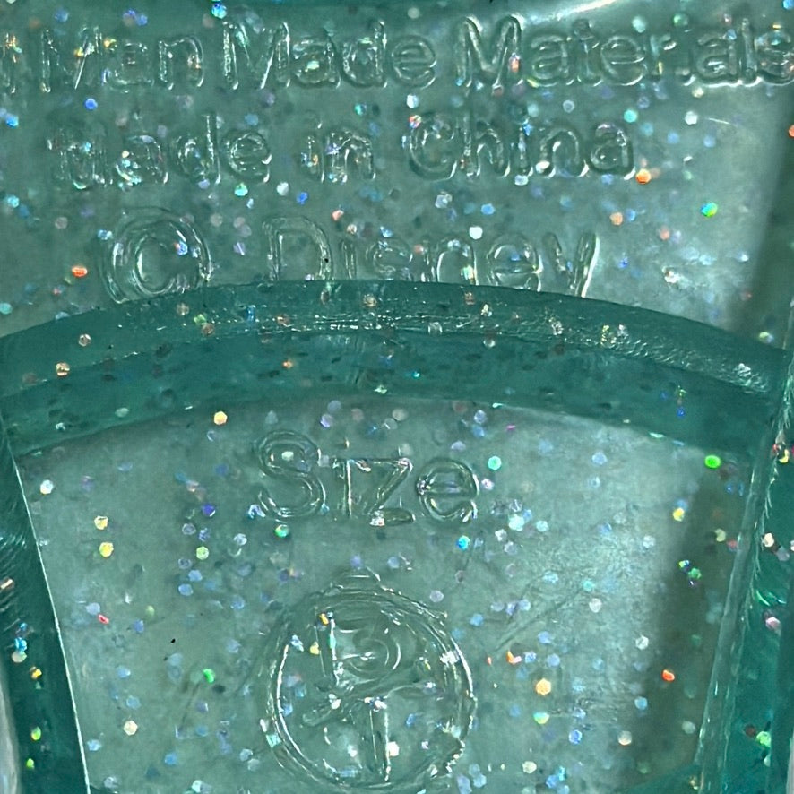 Disney Frozen Elsa Shoes, Sparkly Aqua, Light Up Heels & Snap Buckle with Silver Snowflake