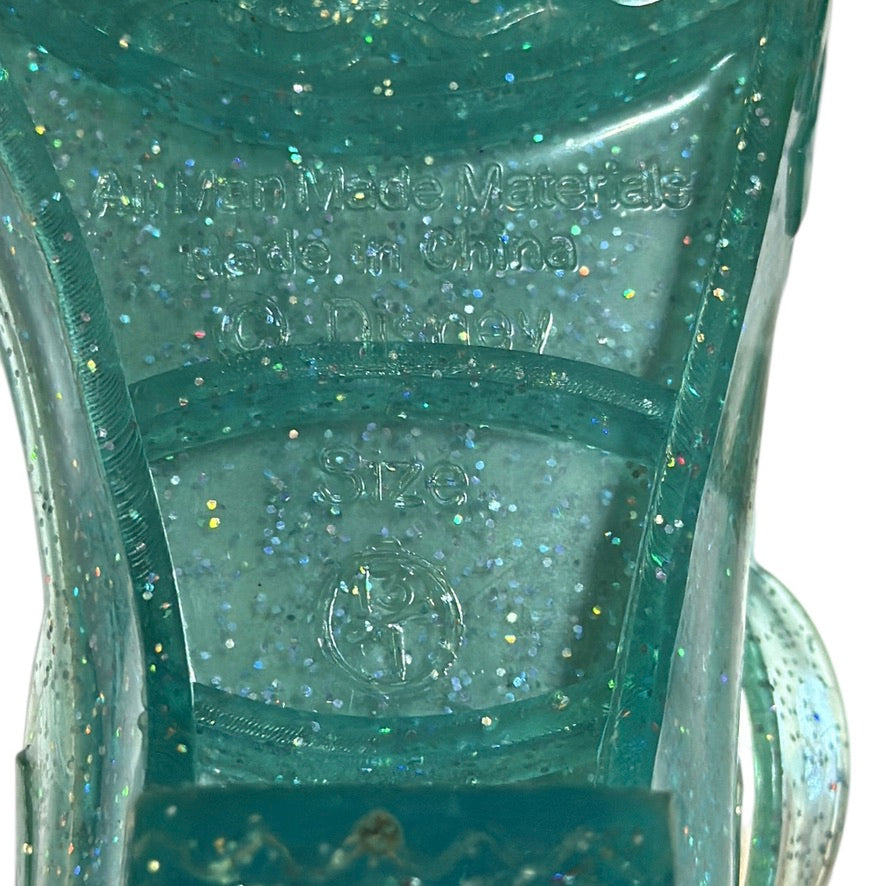 Disney Frozen Elsa Shoes, Sparkly Aqua, Light Up Heels & Snap Buckle with Silver Snowflake