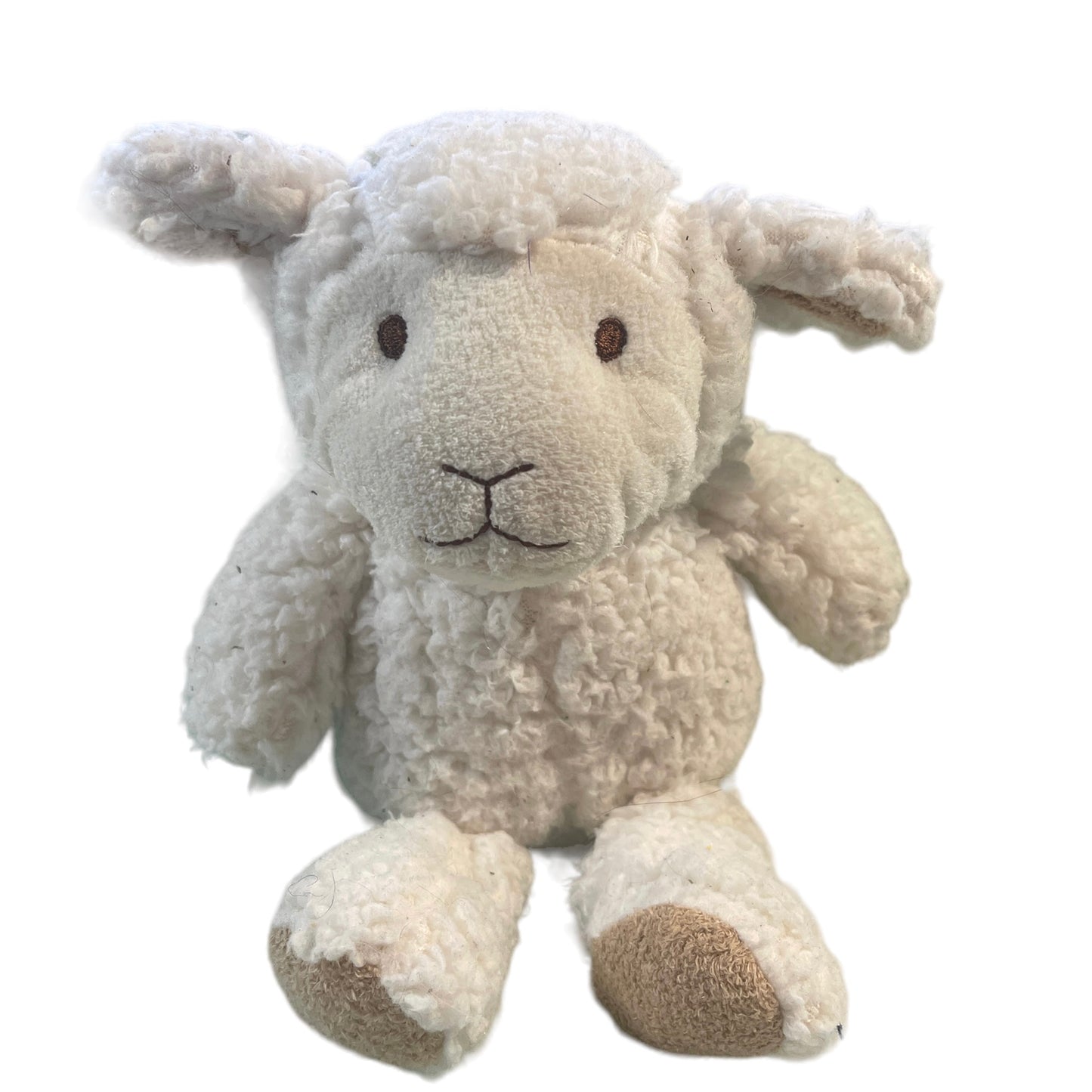 Cream Sheep/Lamb with Wooly Coat, Tan Ears & Embroidered Face, 11" in Good Preowned Condition